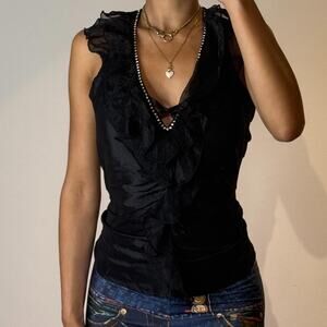 Black Ruffled Top with Rhinestones S